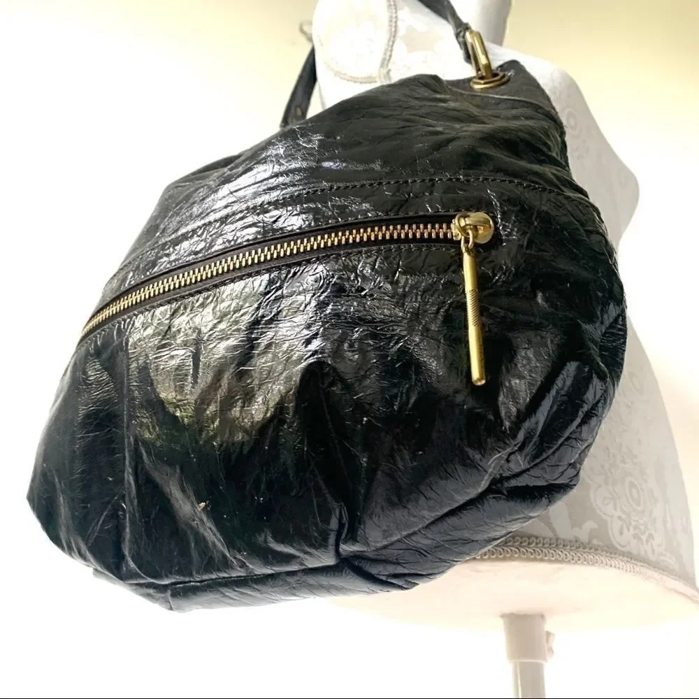 Or Yany New Textured Black Leather Hobo Bag
